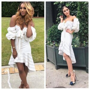 Alexis Zuki White Off Shoulder Puff Sleeve High Low Midi Dress Small